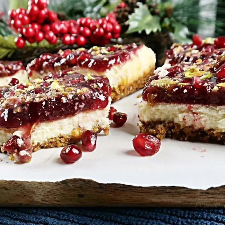 Pomegranate Pistachio Cheesecake Bars