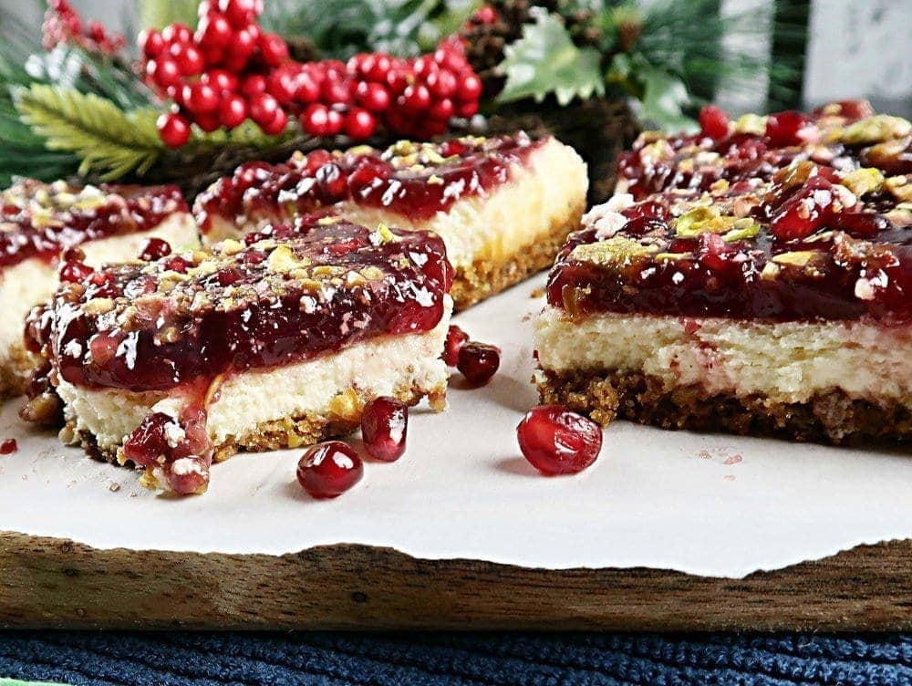 Pomegranate Pistachio Cheesecake Bars