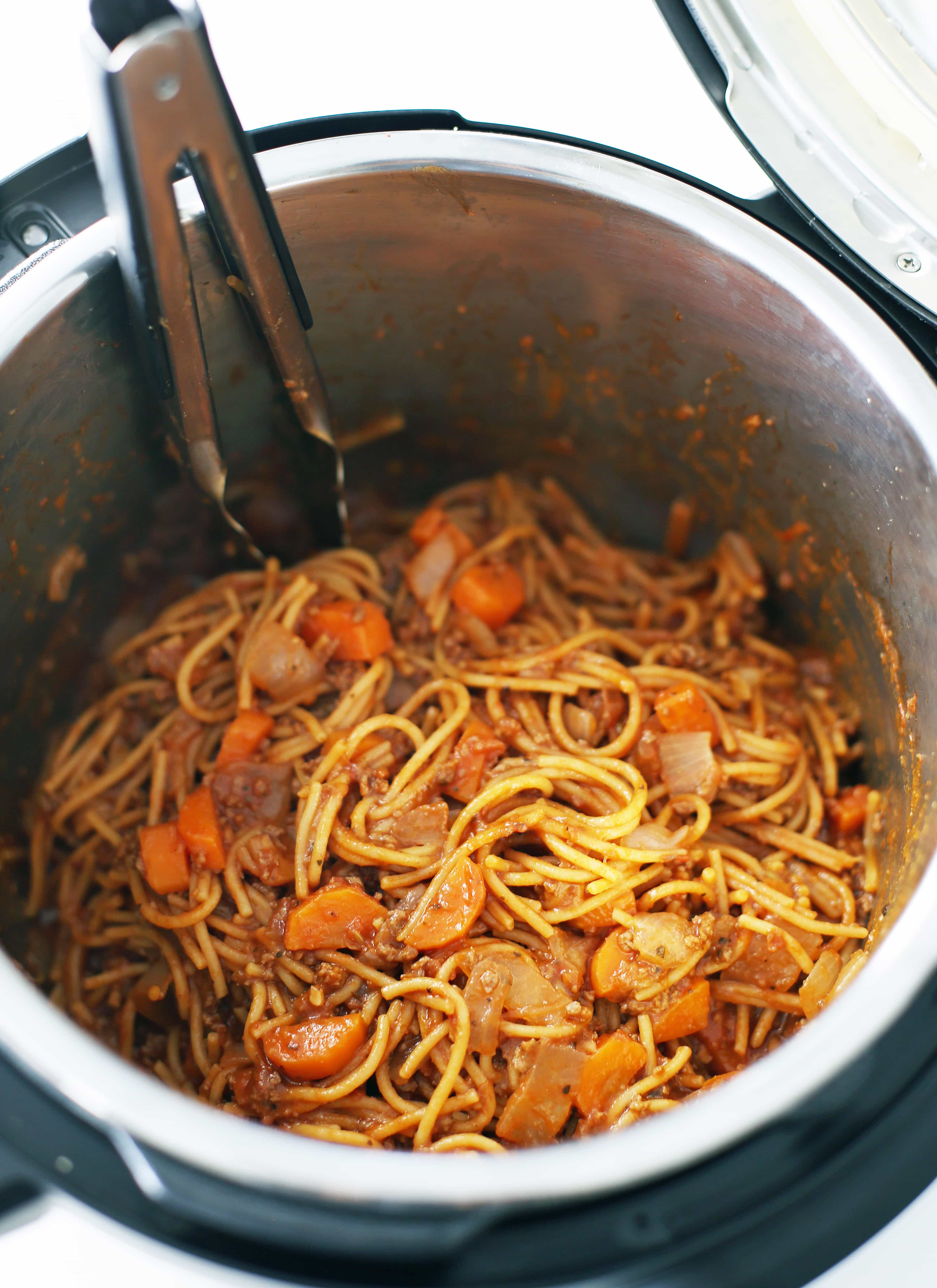 Spaghetti and meat sauce in the Instant Pot.