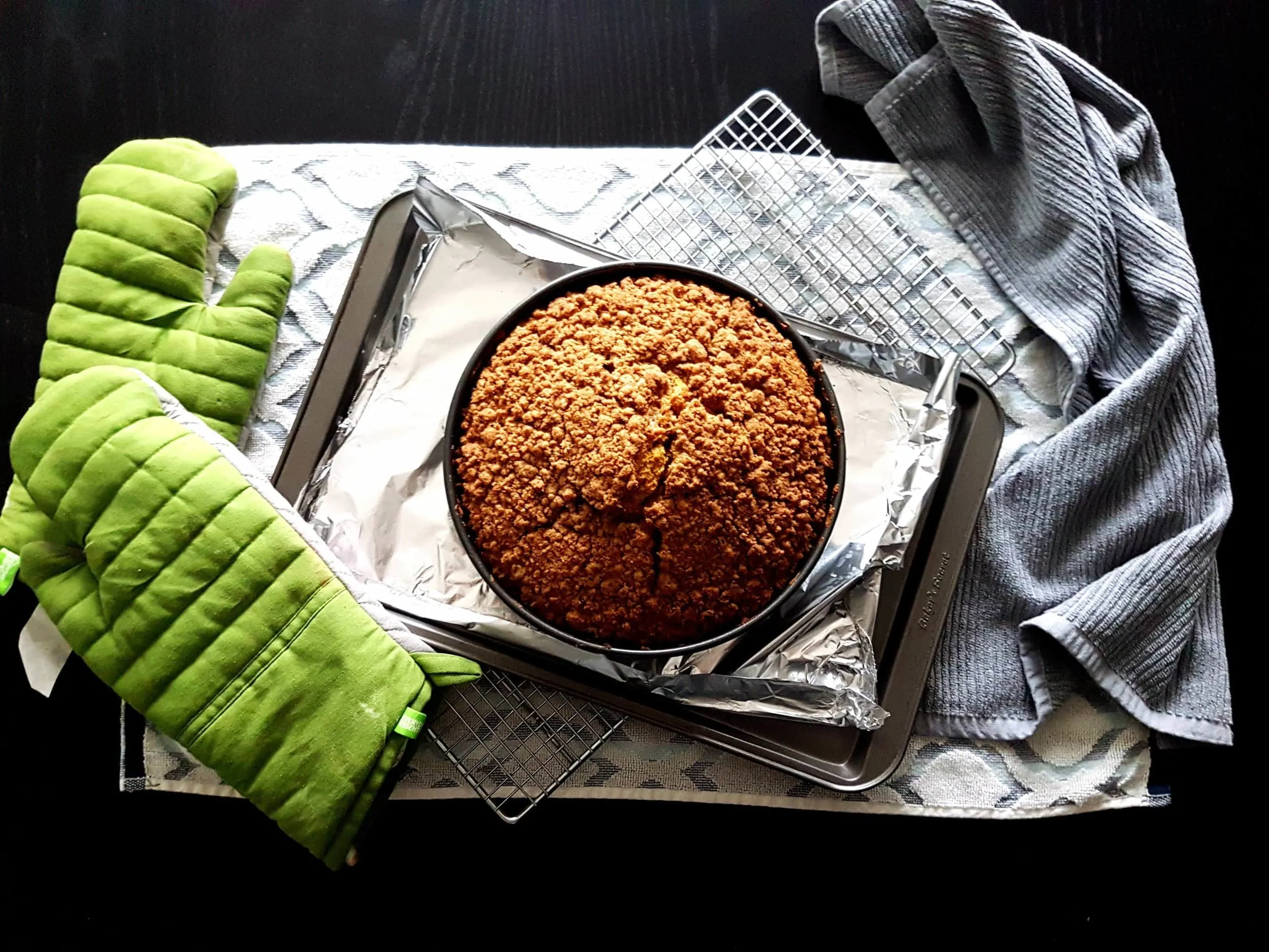Pumpkin Sour Cream Coffee Cake hot from the oven.