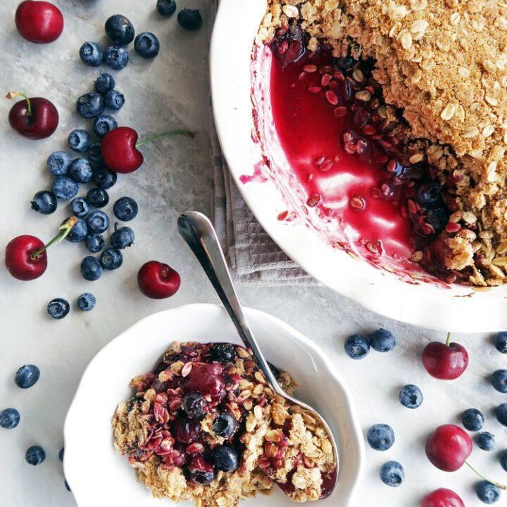 Quick Cherry Blueberry Oat Crisp