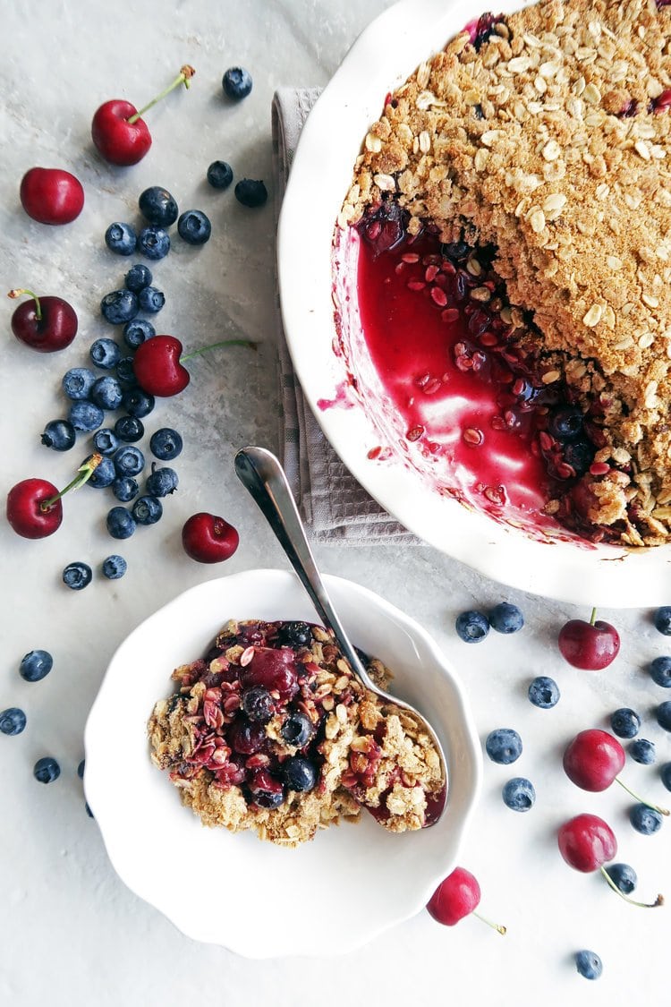 Quick Cherry Blueberry Oat Crisp