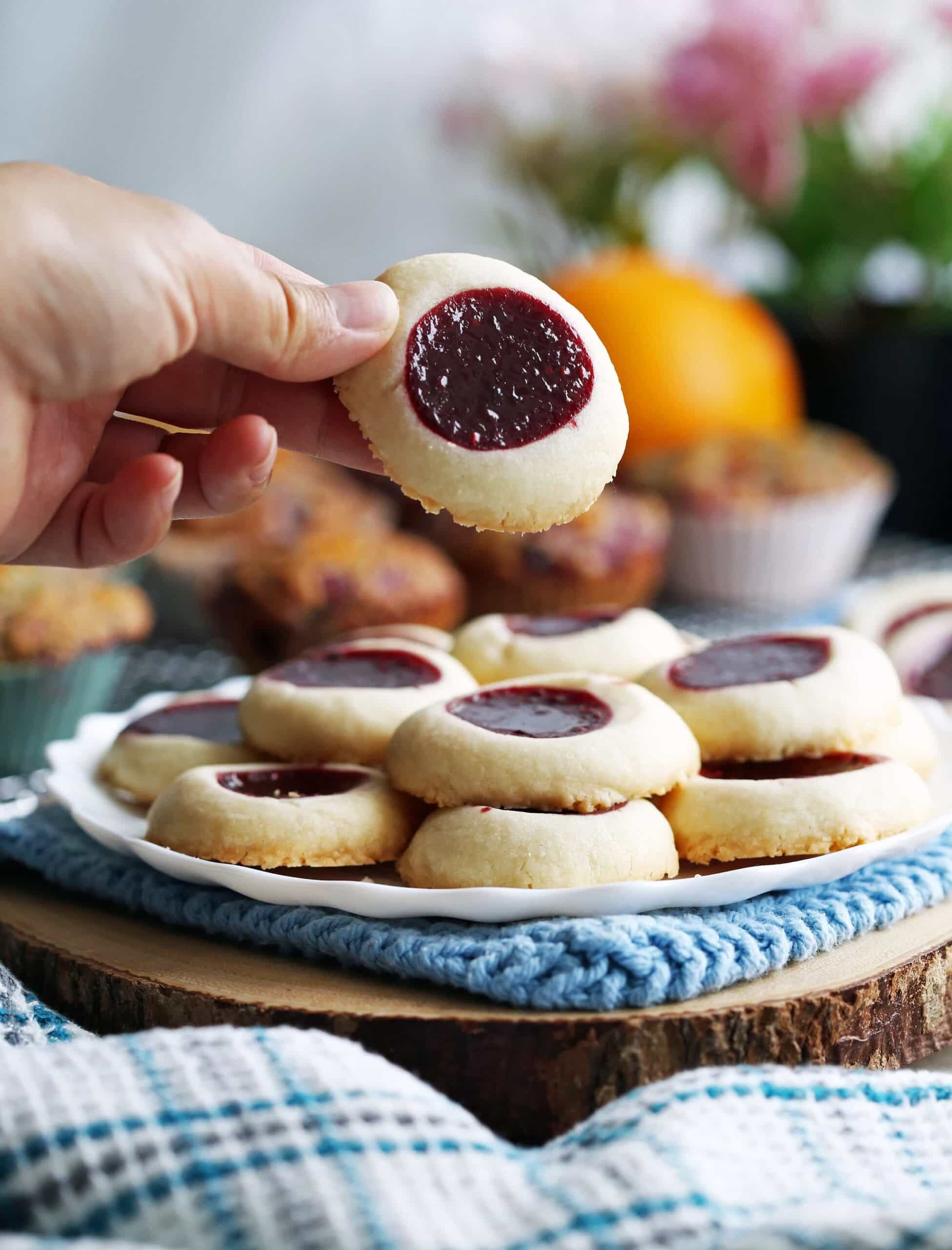 Classic Raspberry Shortbread Thumbprint Cookies