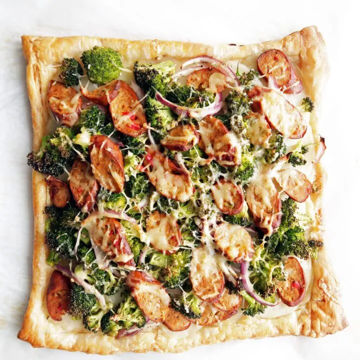 Roasted Broccoli Potato & Sausage Tart