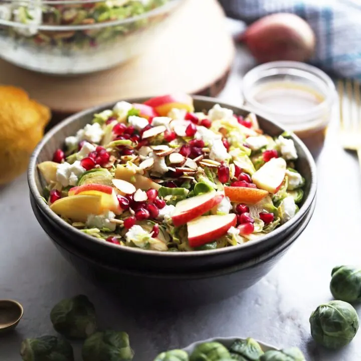 Shaved Brussels Sprouts and Pomegranate Salad with Lemon Balsamic Vinaigrette