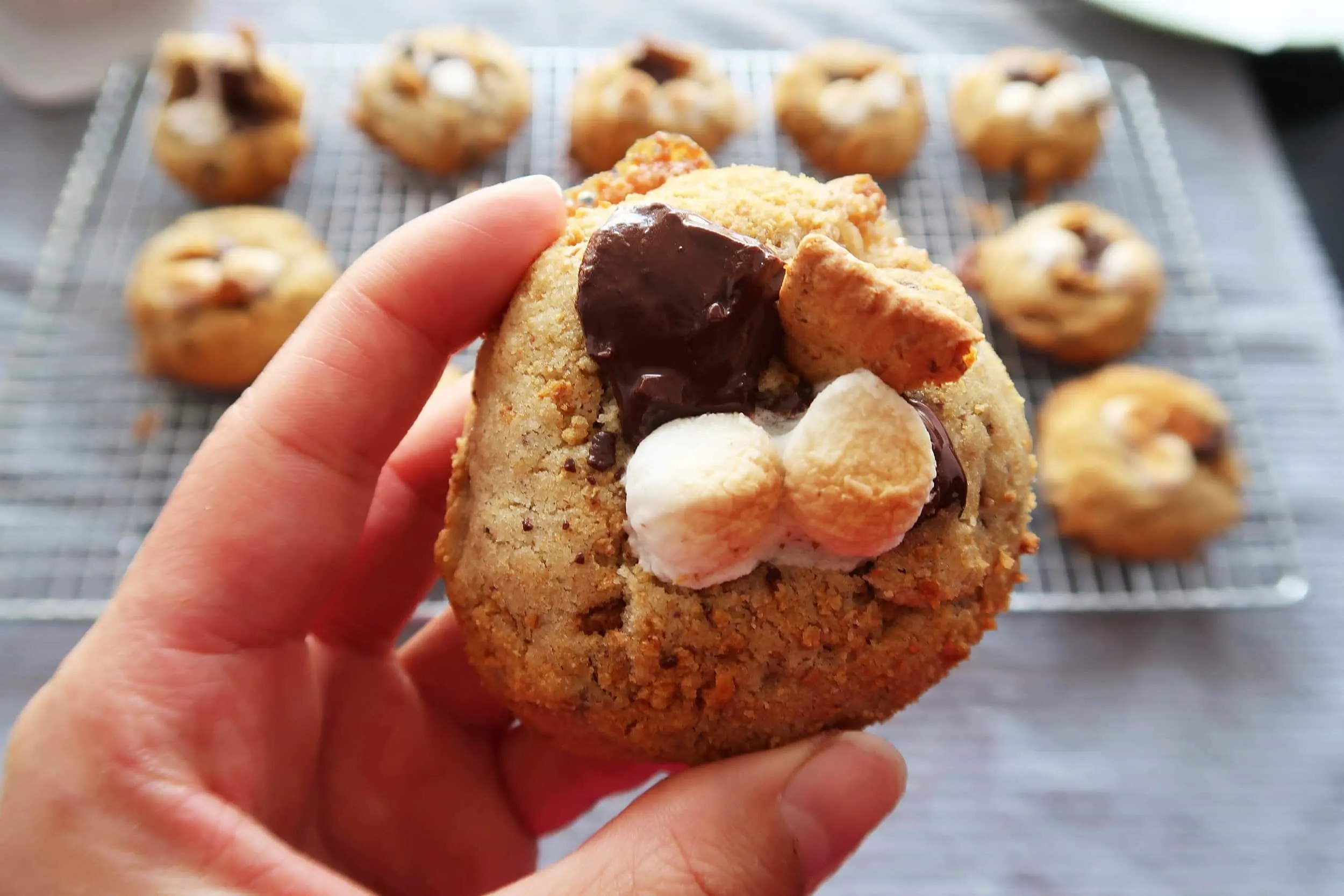 A close up of a Soft and Chewy S'more Cookie.