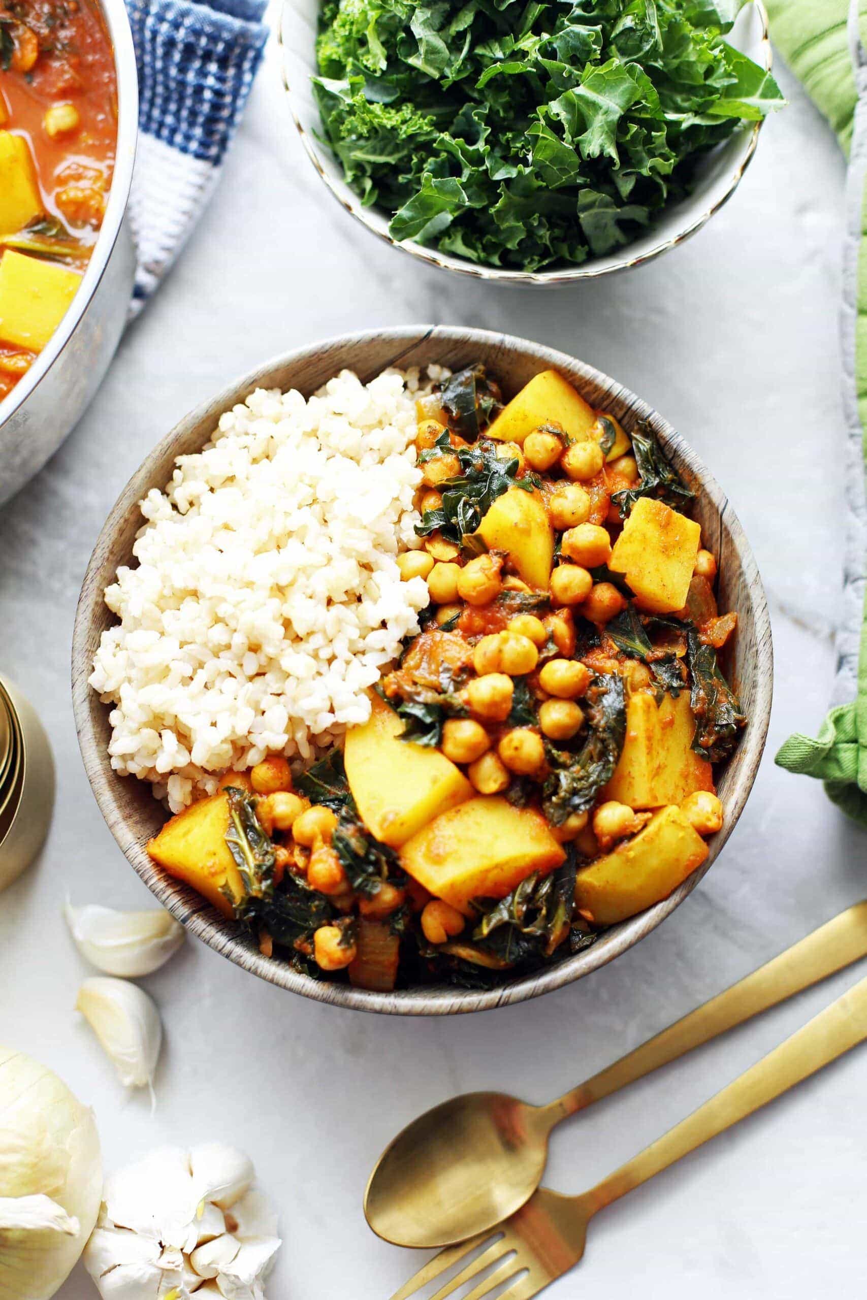 Spicy Chickpea Kale and Potato Curry