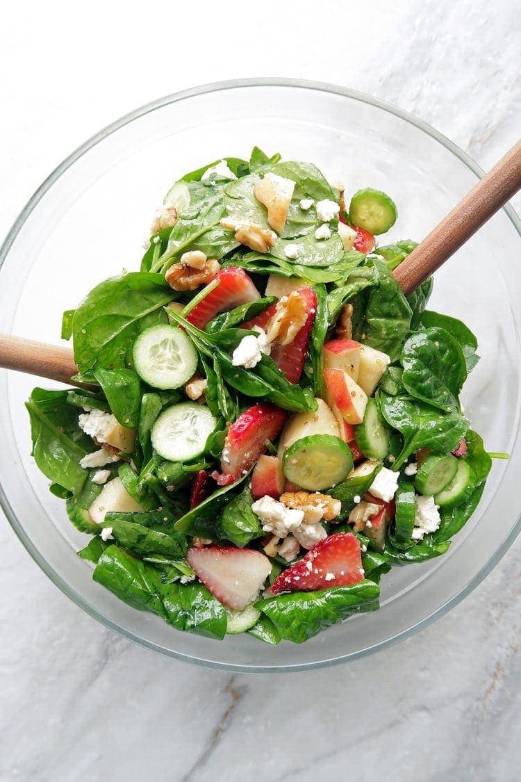 Strawberry Cucumber Spinach Salad with Apple Cider Vinaigrette