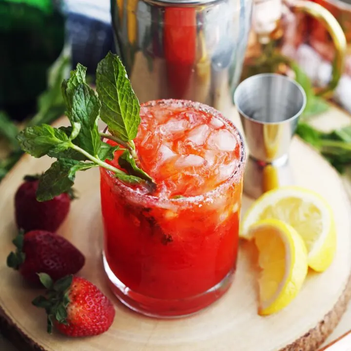 Mint Strawberry Whisky Smash Cocktail