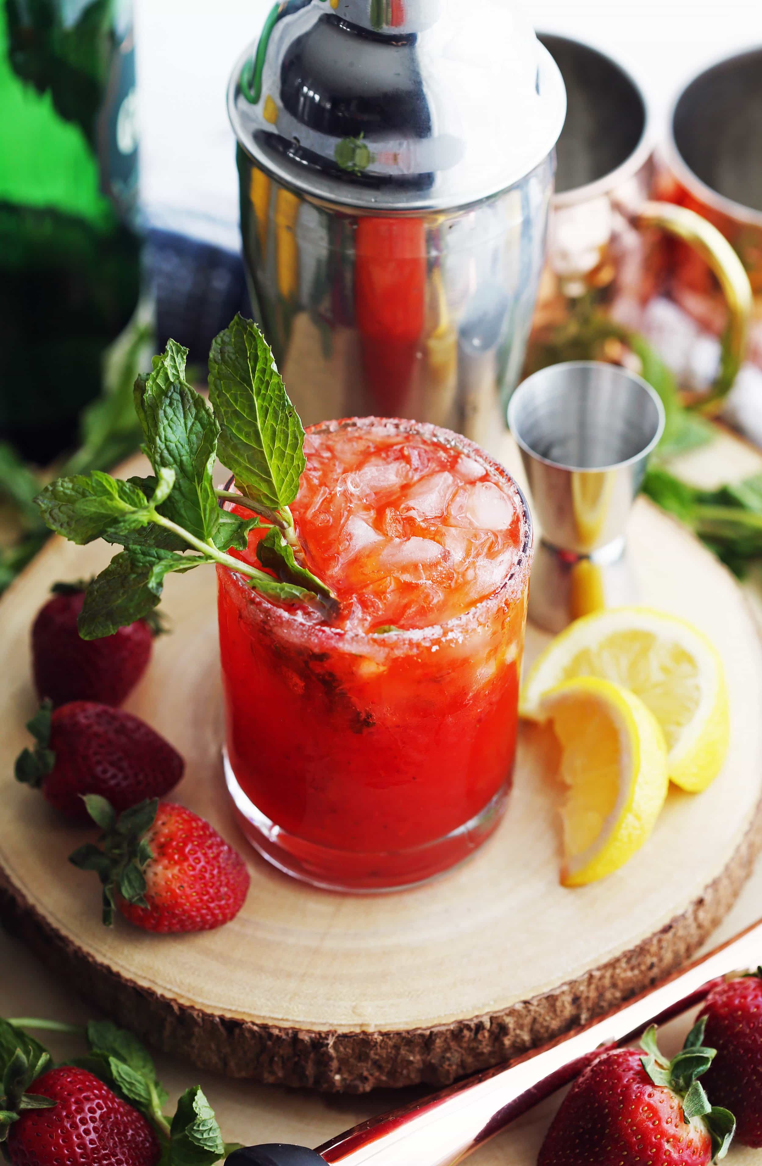 Mint Strawberry Whisky Smash Cocktail