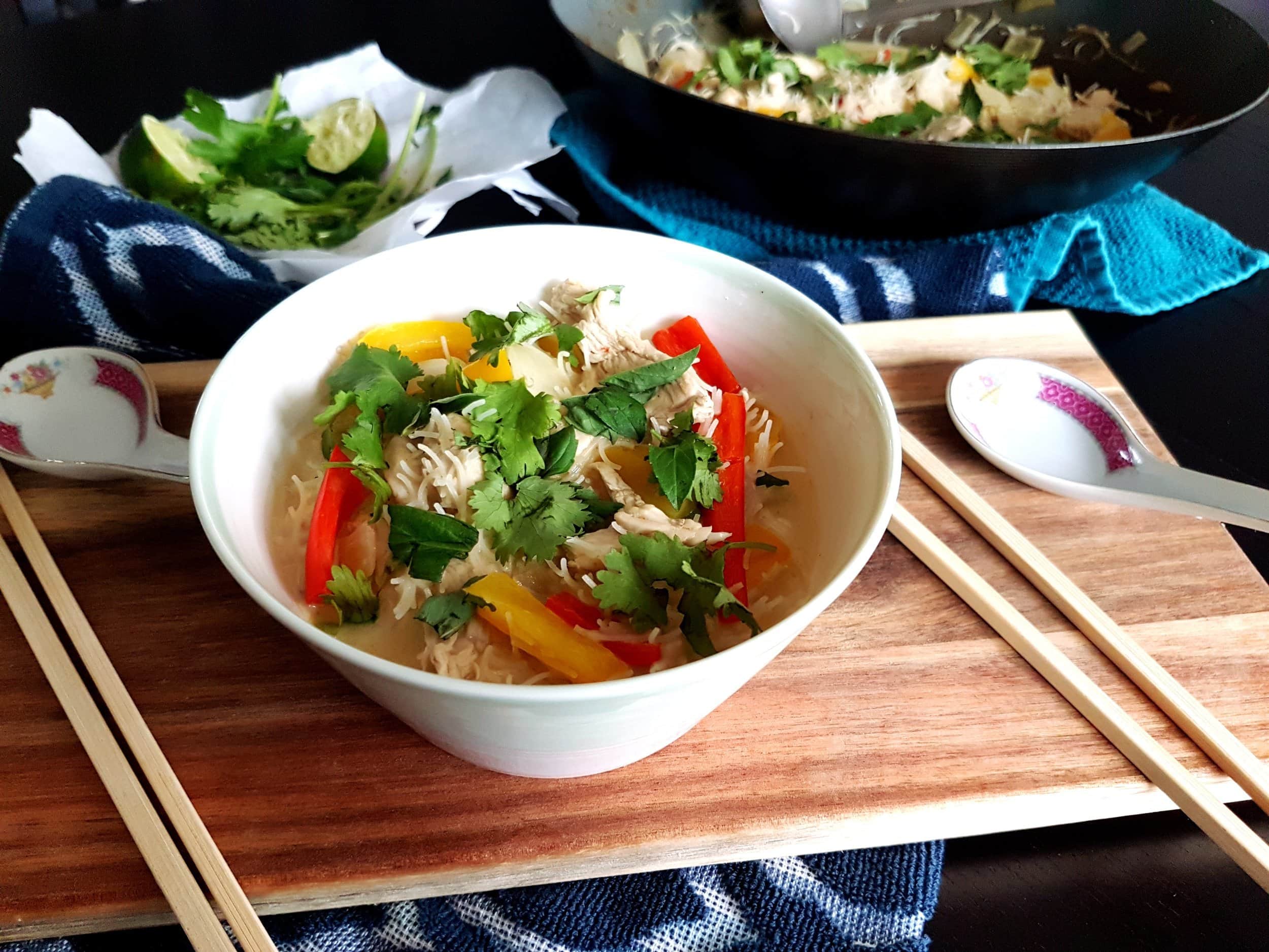 Thai Green Coconut Curry Chicken with Rice Noodles