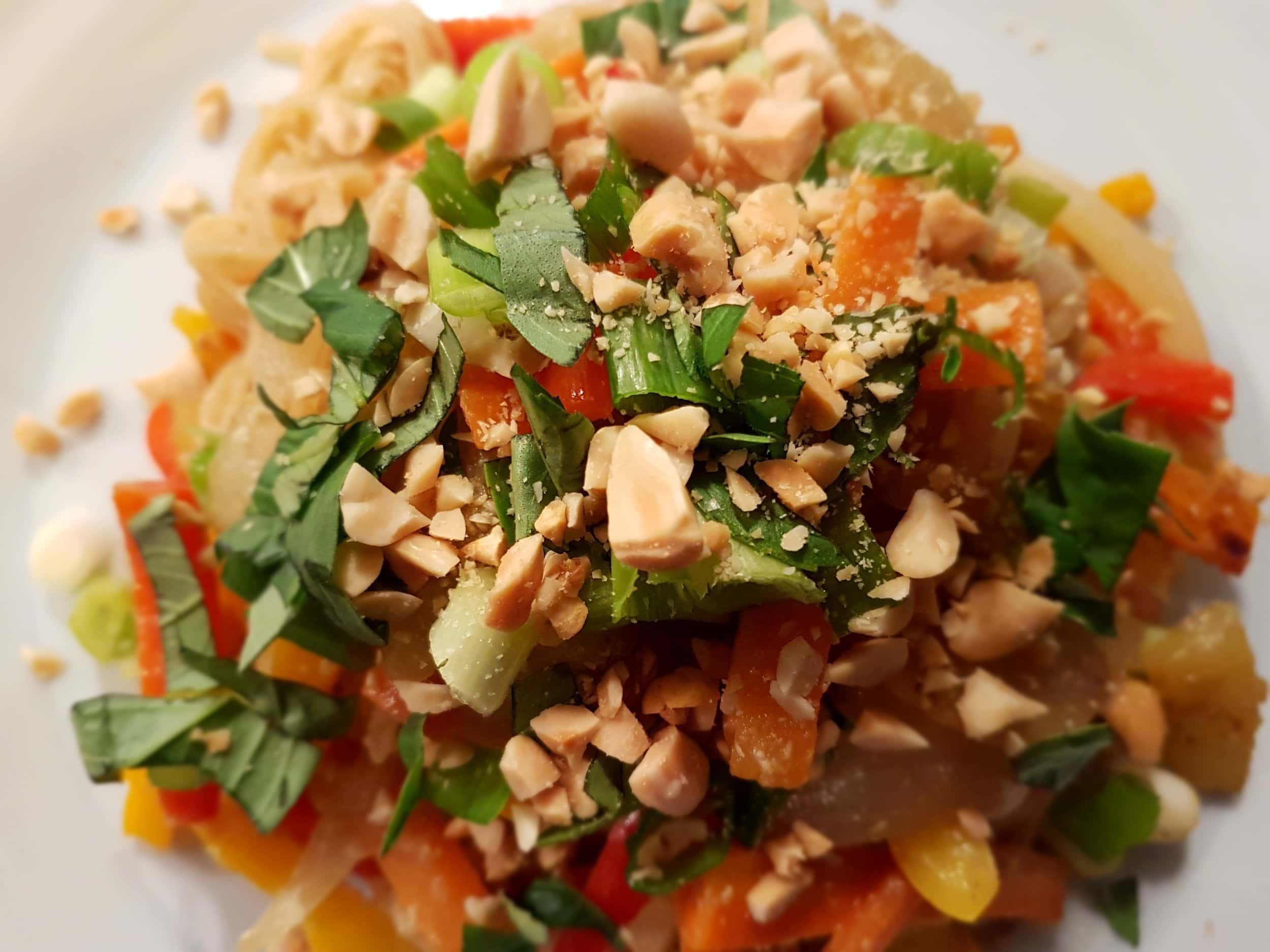 Vegetable Pad Thai with Basil and Peanuts