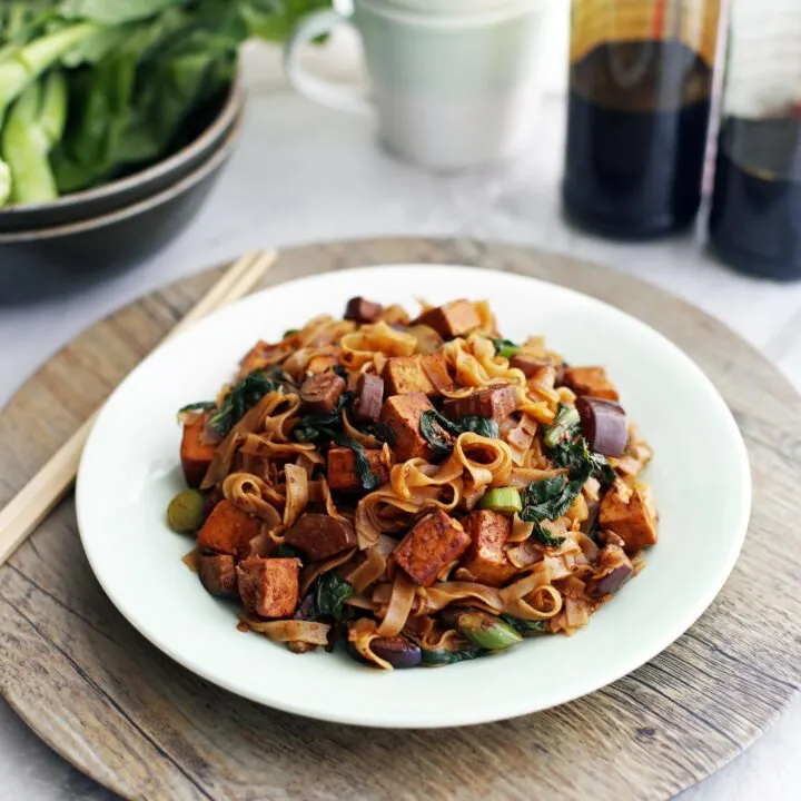 Vegetarian Pad See Ew with Tofu and Chinese Eggplant