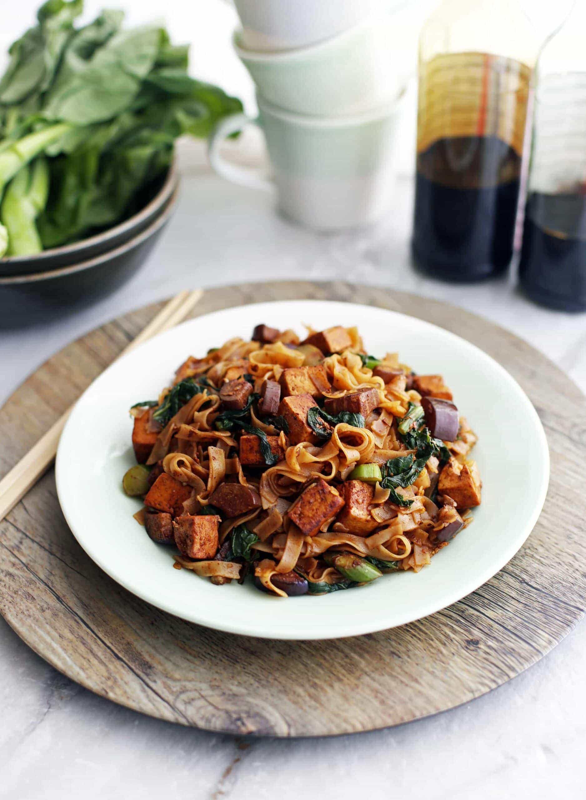 Vegetarian Pad See Ew with Tofu and Chinese Eggplant