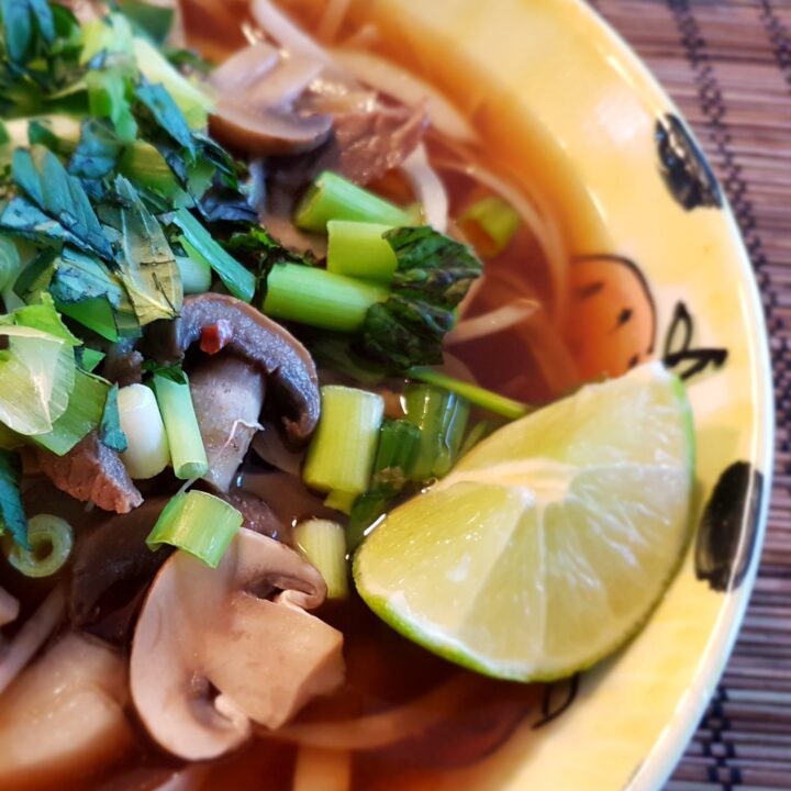 Vietnamese Noodles with Beef and Mushrooms