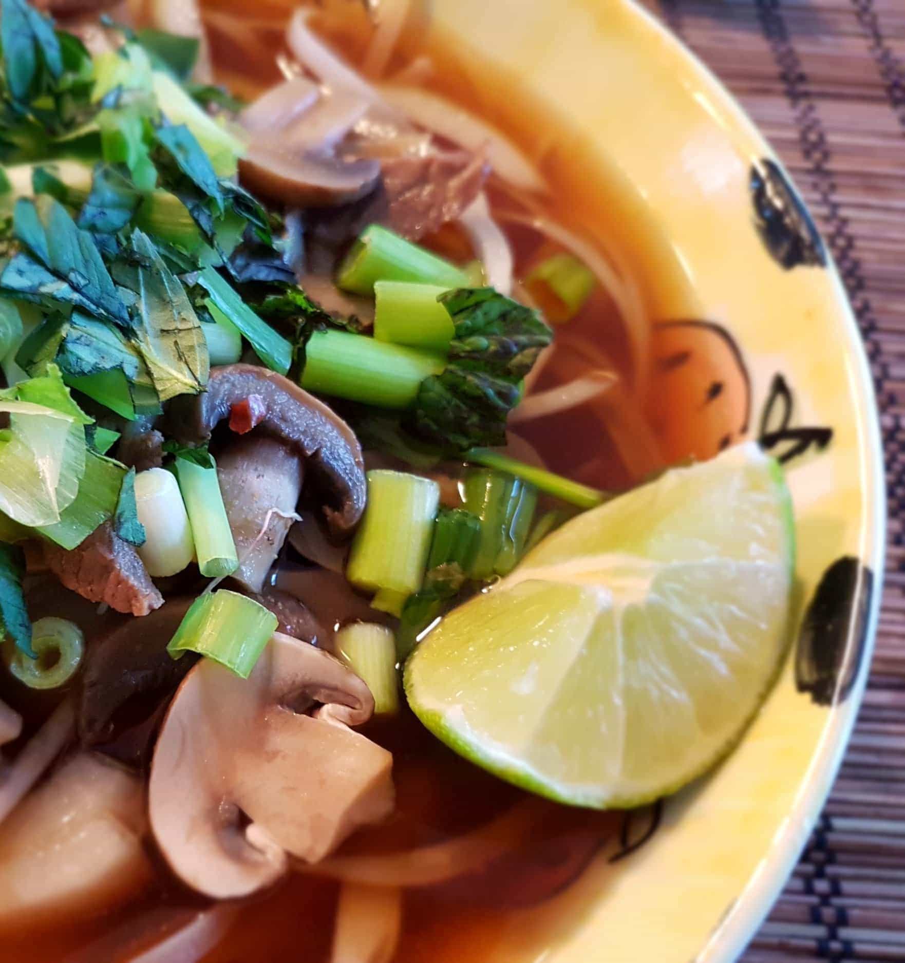 Vietnamese Noodles with Beef and Mushrooms